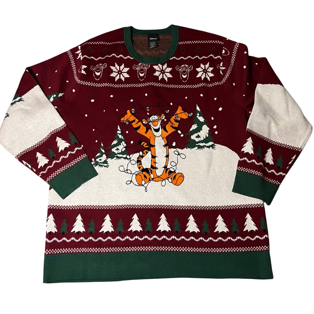 Disney BoxLunch Tigger Light Up Ugly Christmas Sweater Burgundy 3XL 20787370